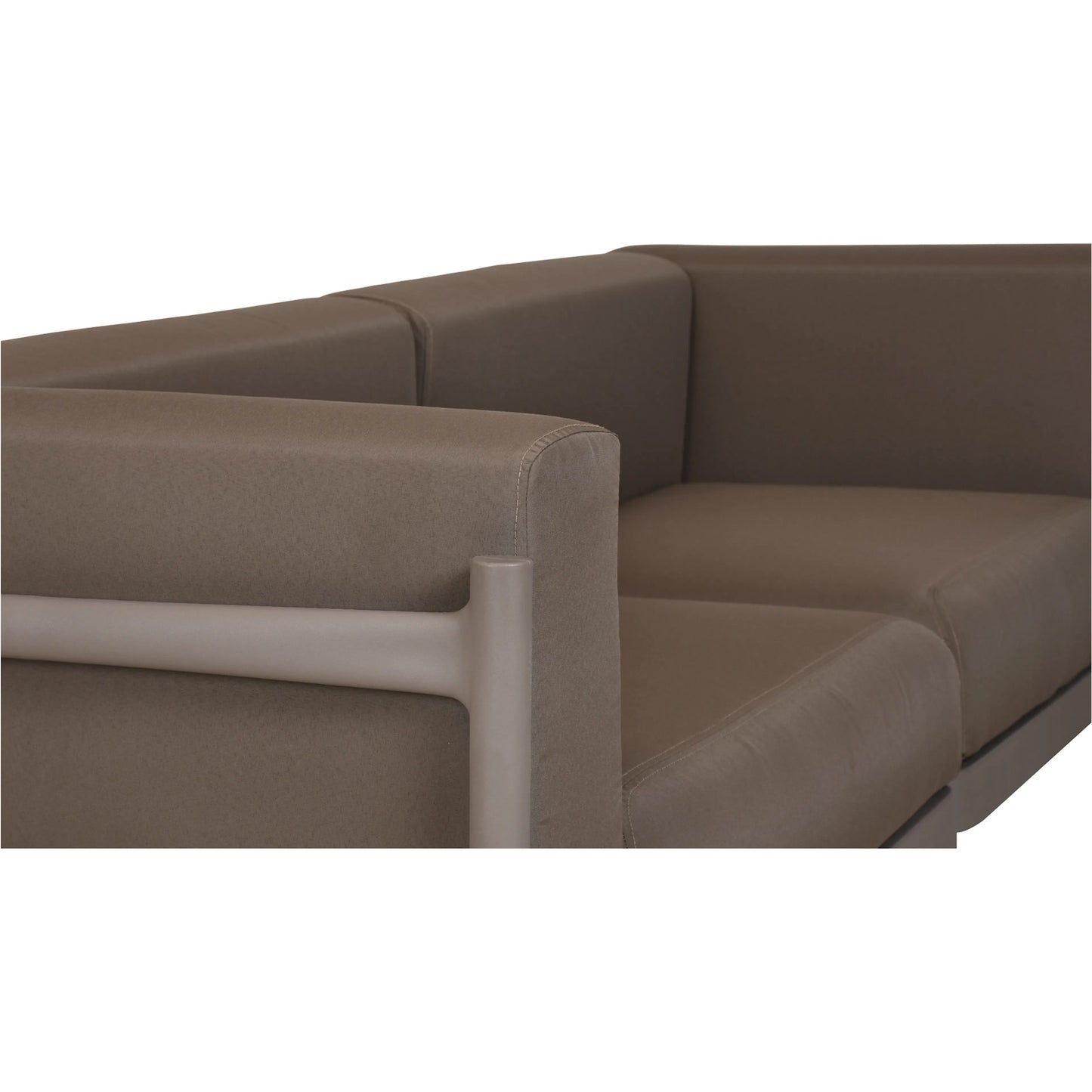 005 SI-2254031 | Closeup | Suri Outdoor 2 Seat Sofa by Moe's Home Collection in taupe. Made from upholstery: 100% solution dyed polyester, polypropylene frame, foam in a modern style.
