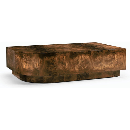 001 SI-2186353 | Primary Silo | Jacques Radius Cocktail Table by Jonathan Charles in brown and walnut burl. Made from book match walnut burl veneer in a modern style.