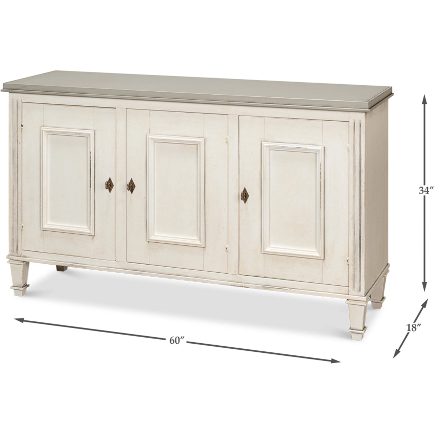 016 S-243499 | Additional Silo | Louis XVI Sideboard by Sarreid Ltd. in ivory, grey and white/white base gray quartz top. Made from wood in a traditional style.