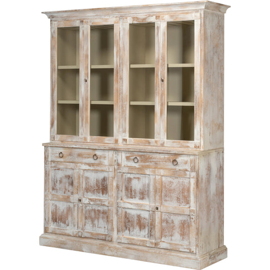 000 SI-1998662 | Primary Silo | Center Media Unit & Hutch by Sarreid Ltd. in disrupted white. Made from solid pine in a cottage & farmhouse style.
