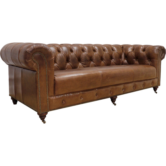 001 SI-2030354 | Primary Silo | Paris Club Chesterfield Sofa by Pasargad Home in brown. Made from top grain vintage cigar finish leather in a transitional style.