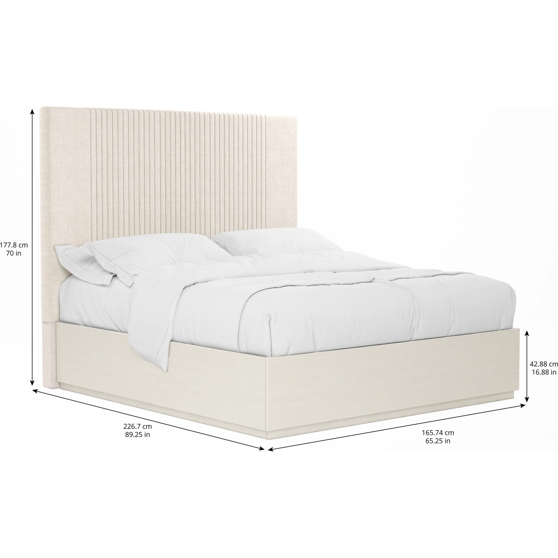 Blanc Upholstered Panel Bed by A.R.T. Furniture in alabaster. Made from parawood solids, maple veneers, foam, fabric in a modern style.