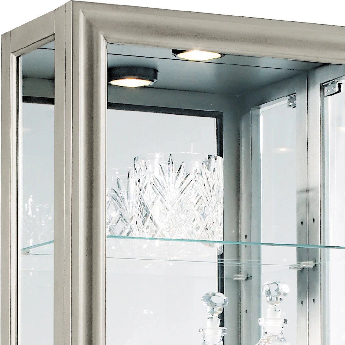 002 SI-2155516 | Closeup | Curios Curio by Pulaski Furniture in platinum. Made from select hardwoods in a modern style.