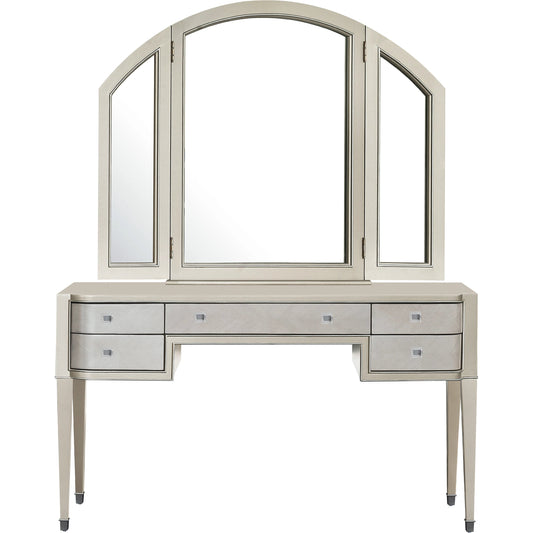 Zoey Vanity by Pulaski Furniture in champagne. Made from poplar wood, mdf, primavera veneers in a modern style.
