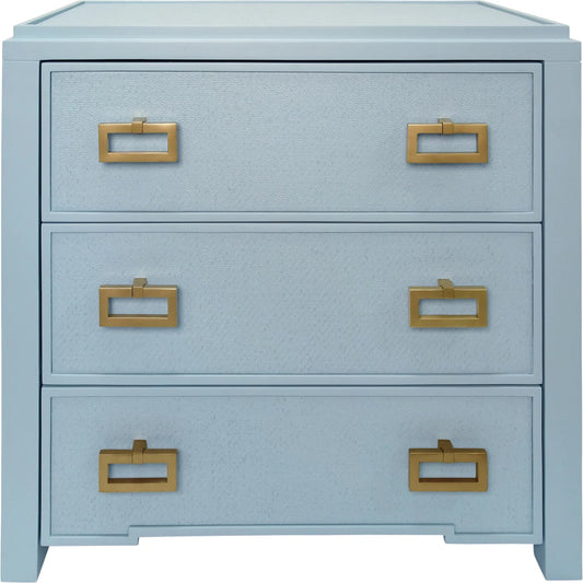 Radley Three Drawer Side Table by Worlds Away. Made from grasscloth in a eclectic & global style.