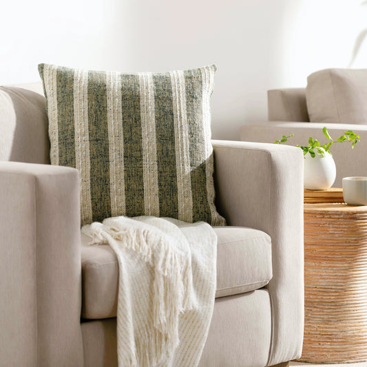 Rafer Pillow - 481551 by Surya in olive, ivory, sandstone. Made from front: 65% linen, 35% cotton, back: 100% cotton in a modern style.