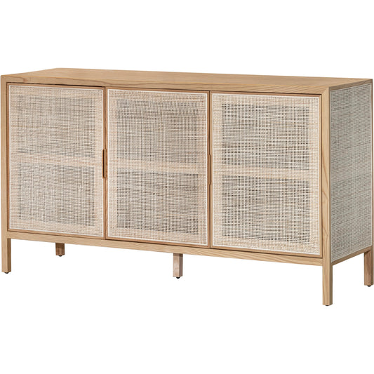 001 SI-2004391 | Primary Silo | Rattan 3 Door Sideboard by LH Imports in natural and natural, brass. Made from oak, oak veneer, wicker, metal in a cottage & farmhouse style.