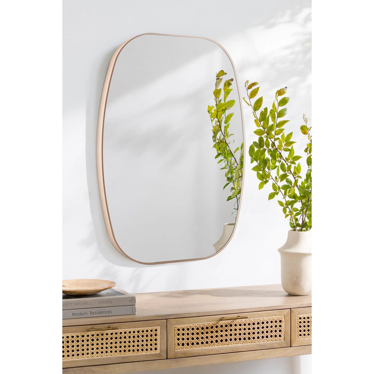 007 SI-2246286,SI-2246287,SI-2246288 | Lifestyle | Aranya Accent Mirror Wall Decor by Livabliss in natural. Made from aluminum in a modern style.