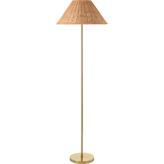 Ronda Floor Lamp by Livabliss in body: metallic - brass; base: metallic - brass; shade: tan; cord: translucent and platedplated. Made from iron, rattan in a rustic style.