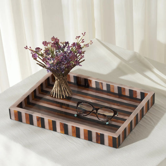 Wahkiakum Rectangle Tray by HedgeApple Essentials in black, brown. Made from mdf, resin in a eclectic & global style.