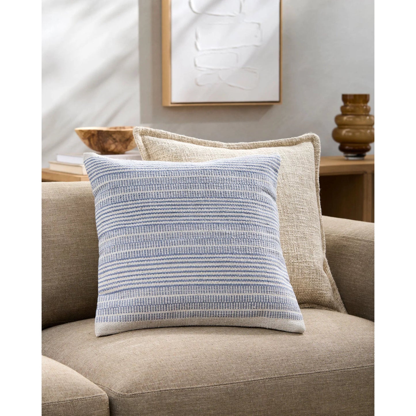 003 S-348238,S-348239 | Lifestyle | Ryder Pillow - 36921 by Livabliss in bright blue, cream, white. Made from 100% cotton in a coastal style.