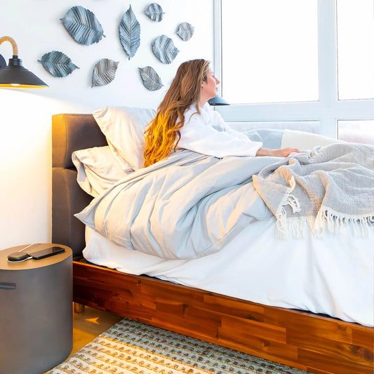 Remix Bed by LH Imports in brown, grey and brown. Made from 100% polyester, solid acacia, mdf acacia veneer, plywood, rubber wood in a transitional style.