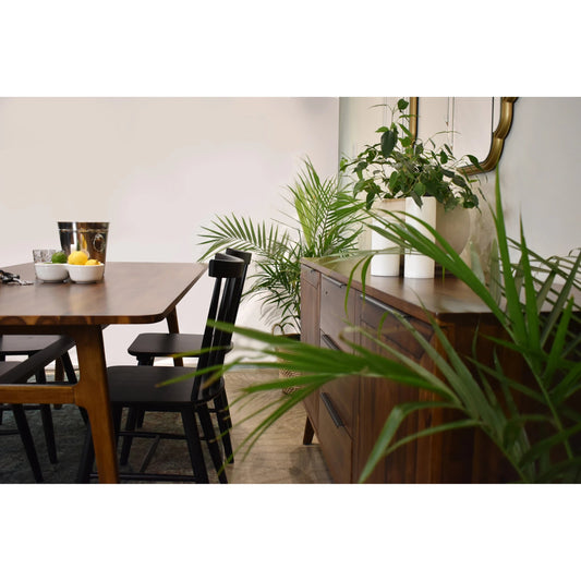 Remix Sideboard by LH Imports in brown and brown, black. Made from metal handle, solid acacia, mdf acacia veneer in a modern style.