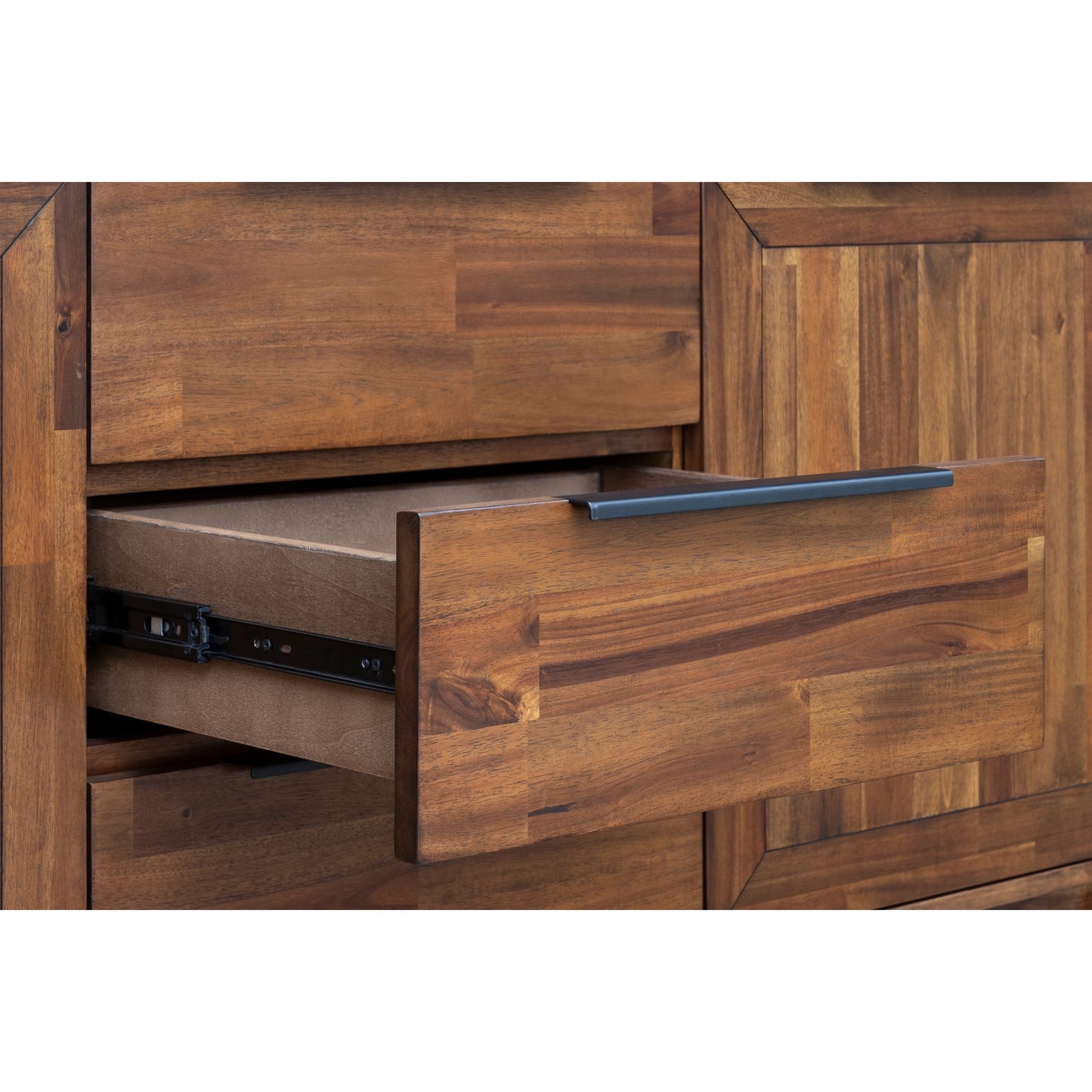 008 SI-2004401 | Closeup | Remix Sideboard by LH Imports in brown and brown, black. Made from metal handle, solid acacia, mdf acacia veneer in a modern style.