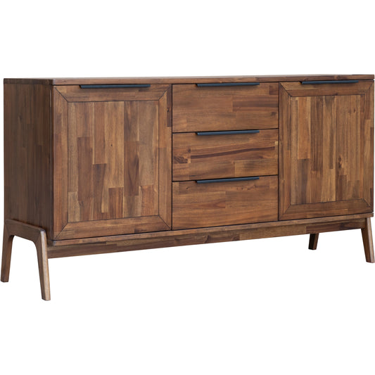 Remix Sideboard by LH Imports in brown and brown, black. Made from metal handle, solid acacia, mdf acacia veneer in a modern style.