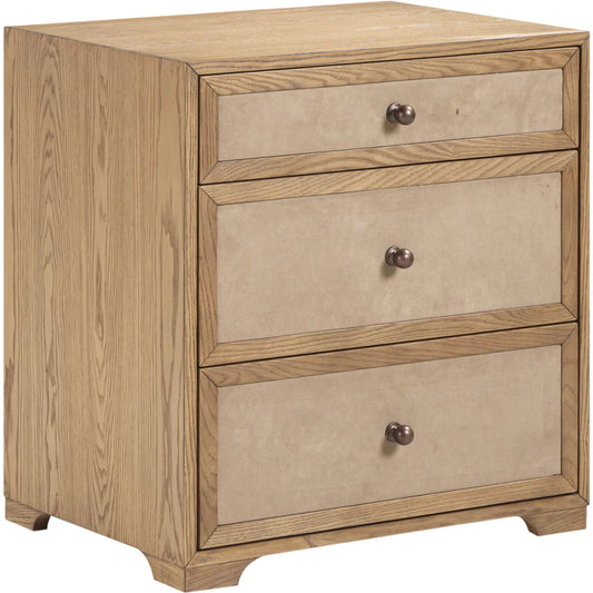 001 SI-2527430 | Primary Silo | Laurentis Light Taupe Suede Wood 3-Drawer Nightstand by TOV Furniture in natural. Made from ash, ash veneer, mdf in a unique style.
