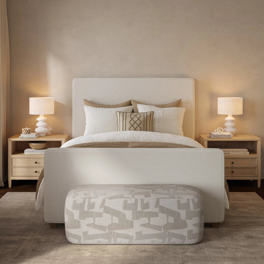 Bristol Park Contract-Grade Fabric Upholstered Bed by TOV Furniture in ivory. Made from ash wood, plywood, polyester in a unique style.