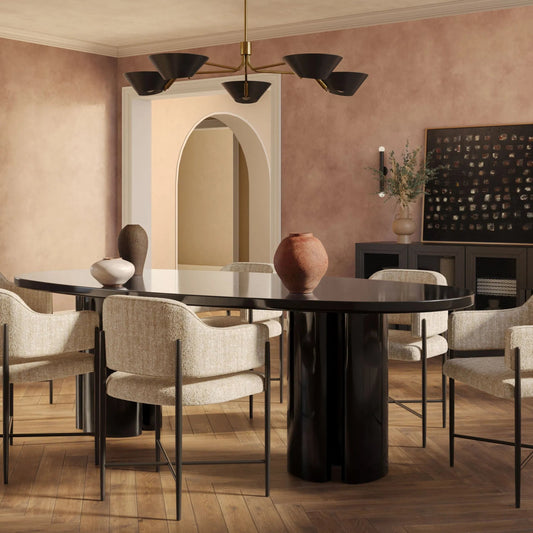 Zola Lacquer Oval Dining Table by TOV Furniture. Made from mdf in a unique style.