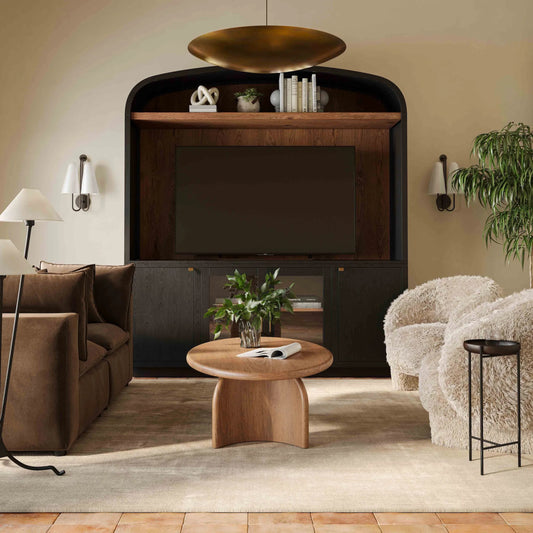 Marlow Wood Entertainment Center by TOV Furniture. Made from acacia, ash veneer, mdf in a unique style.