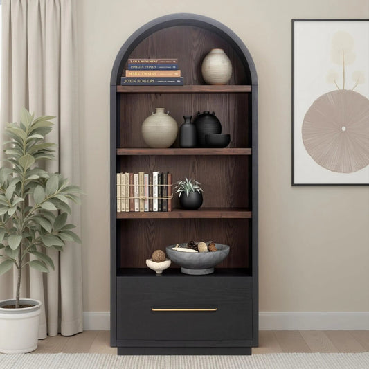 Marlow Wood Bookcase With File Drawer by TOV Furniture. Made from acacia, ash veneer, mdf, nickel in a unique style.