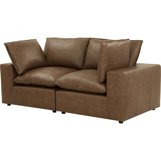 062 SI-2544529 | Primary Silo | Cali Modular Loveseat by TOV Furniture in brown. Made from leather, wood in a modern style.