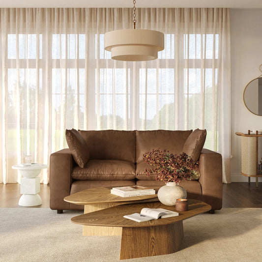 Cali Modular Loveseat by TOV Furniture in brown. Made from leather, wood in a modern style.