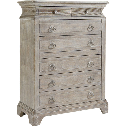 001 SR-882104 | Primary Silo | Summer Creek Light Keeper's Drawer Chest by A.R.T. Furniture in gray and scrubbed oak. Made from flakey cathedral oak veneer, parawood solids in a traditional style.