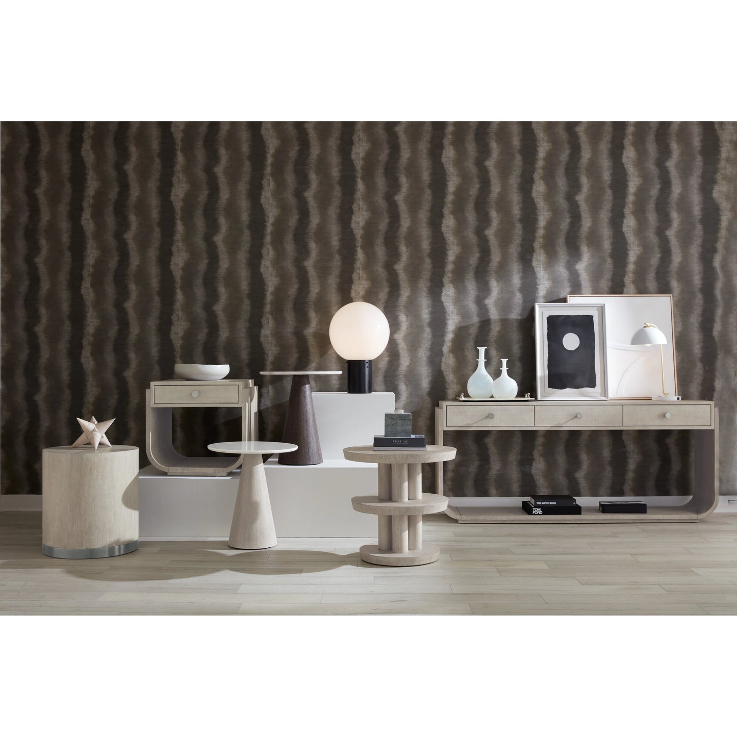 007 SI-2133659 | Lifestyle | Modern Mood Console Table by Hooker Furniture. Made from oak veneers, raffia in a modern style.