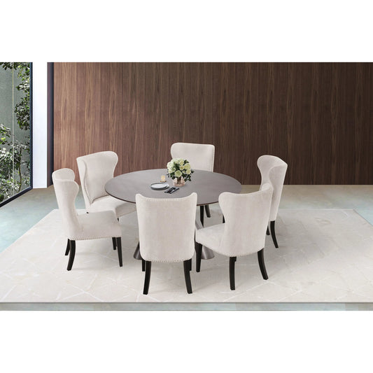 Novara Design Dark Round Dining Table - PLZ-386DT-R by Pasargad Home in dark brown. Made from mdf in a unique style.