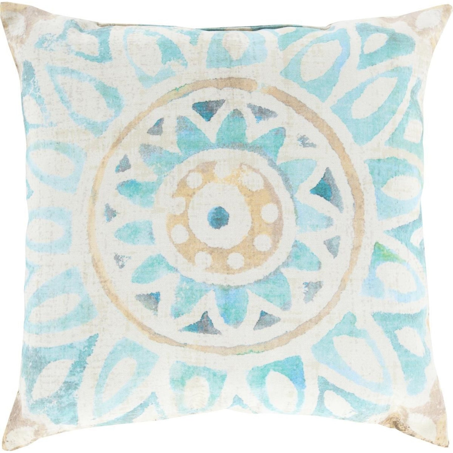 001 O-SURYA-RG134-1818,O-SURYA-RG134-2020,O-SURYA-RG134-2626 | Primary Silo | Rain Indoor/Outdoor Pillow by Livabliss in aqua, burnt orange, ivory, peach. Made from front: 100% polyester, back: 100% polyester in a modern style.