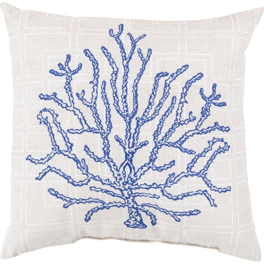 Rain Pillow - 23883 by Livabliss in cobalt, beige, ivory. Made from front: 100% polyester, back: 100% polyester in a coastal style.