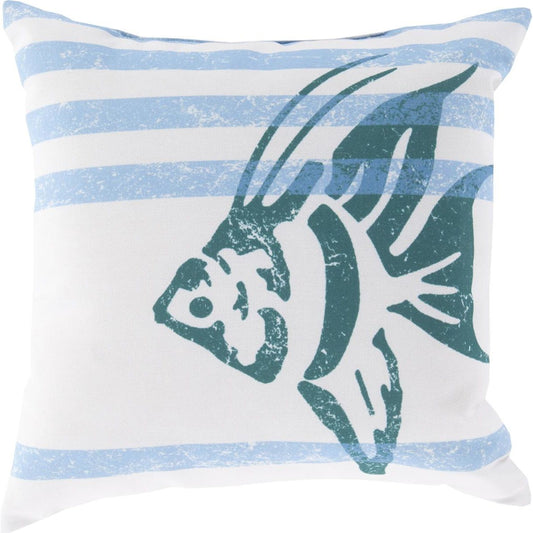 Rain Pillow - 18439 by Livabliss in light gray, slate, teal, sky blue. Made from front: 100% polyester, back: 100% polyester in a coastal style.
