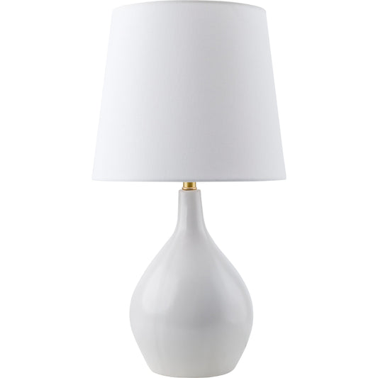 Rugged Accent Table Lamp by Livabliss in body: white, metallic - brass, base: white, shade (outside): cream, shade (inside): white, finial: metallic - brass, harp: metallic - brass, cord: white and glazed. Made from body: ce