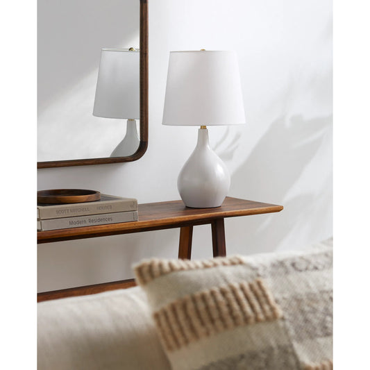 Rugged Accent Table Lamp by Livabliss in body: white, metallic - brass, base: white, shade (outside): cream, shade (inside): white, finial: metallic - brass, harp: metallic - brass, cord: white and glazed. Made from body: ceram
