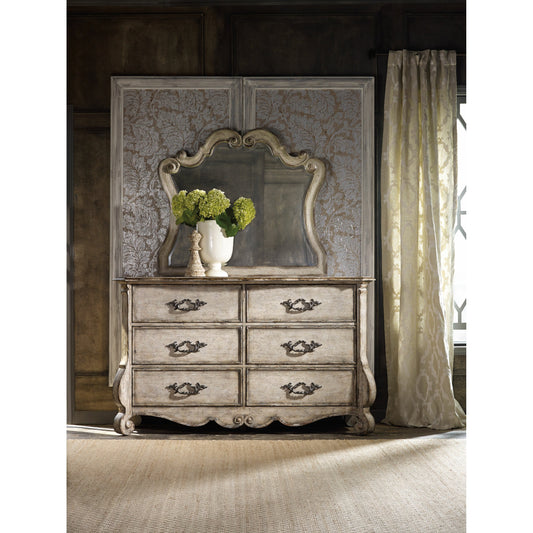 Chatelet Dresser by Hooker Furniture in paris vintage. Made from pecan, cedar veneers, resin, felt panel, solid-wood edge top in a traditional style.