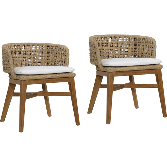 Keith Dining Chair (Set of 2) by Arch & Plane in natural, ivory cushion. Made from teak wood, synthetic rope, olefin upholstery in a rustic style.