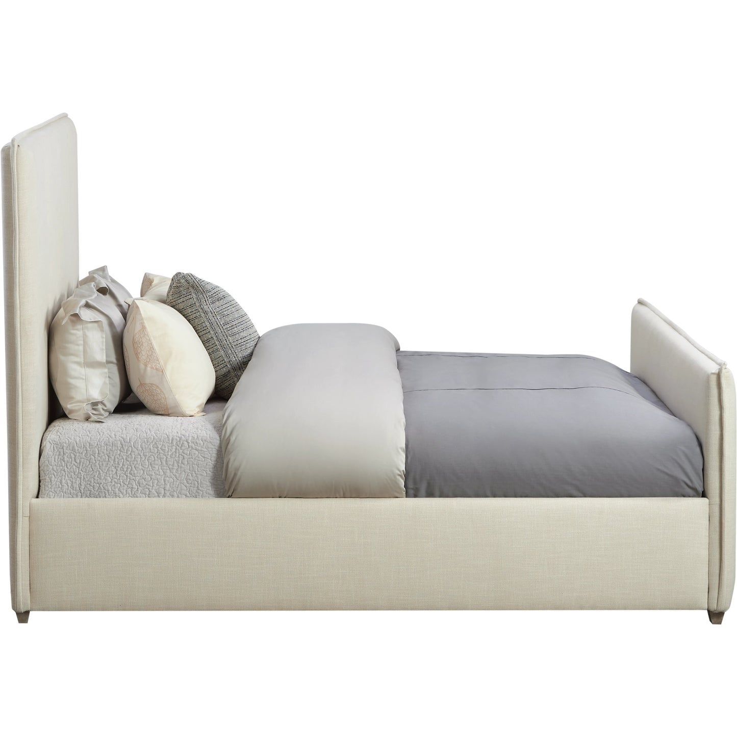 003 SI-2130653,SI-2130654 | Primary Silo | Zest Flanged Upholstered Bed by Zest in beige, flax and cream. Made from rubberwood, fabric in a modern style.