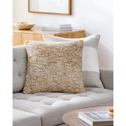 Rukmini Pillow - 523860 by Surya in ivory, brown. Made from wool, polyester, cotton in a modern style.