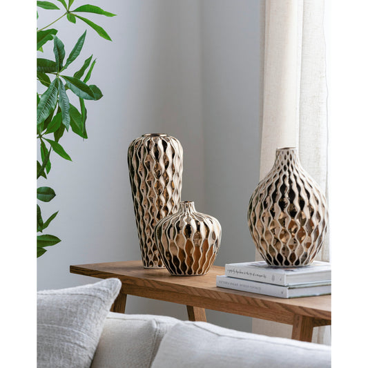 Rockwell - 24677 (Set of 3) by Surya in metallic gold and glazed. Made from ceramic in a coastal style.