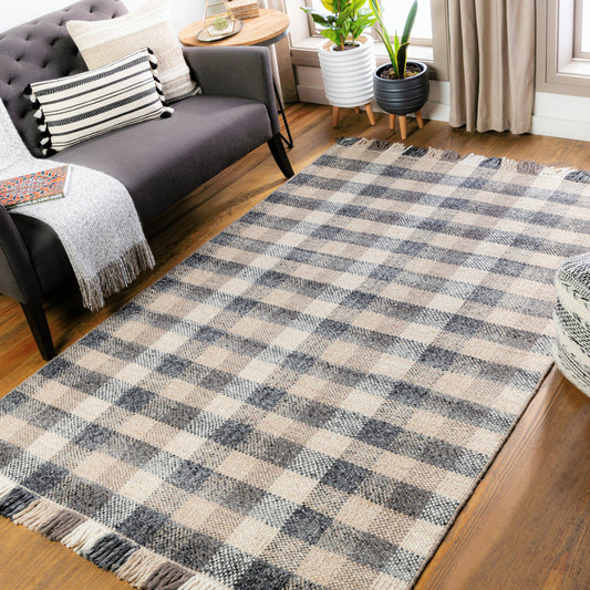 Reliance Rug - 27892 by Livabliss in charcoal, medium gray, tan, cream. Made from 100% wool in a unique style.