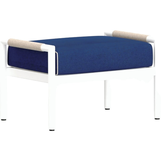 Sabbia Outdoor Ottoman by Sunset West in white. Made from olefin rope in a coastal style.