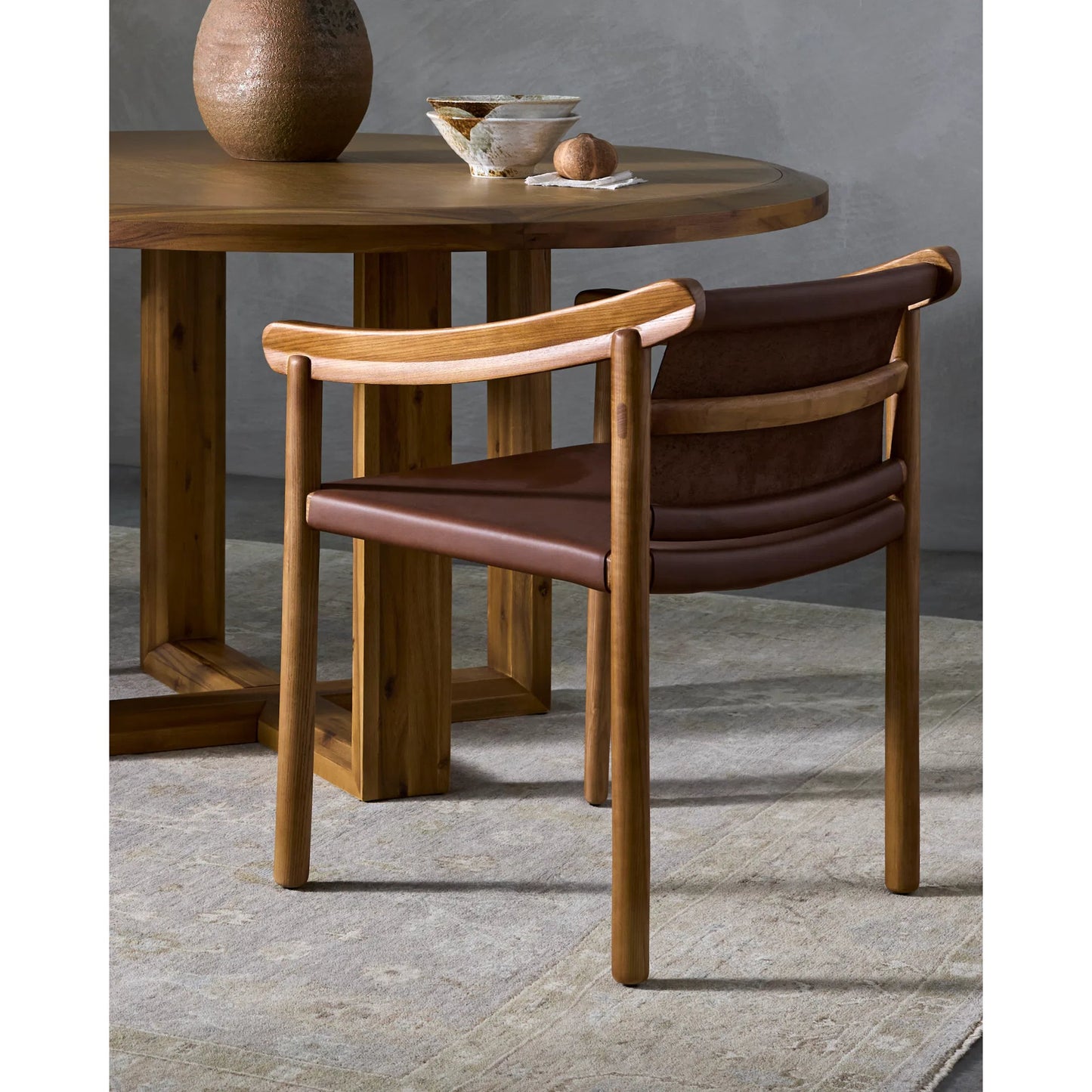 005 SI-2164090 | Lifestyle | Raymond Dining Chair - 526059 by Surya in top: tan, base: brown and tintedstained. Made from leather, ash wood in a modern style.