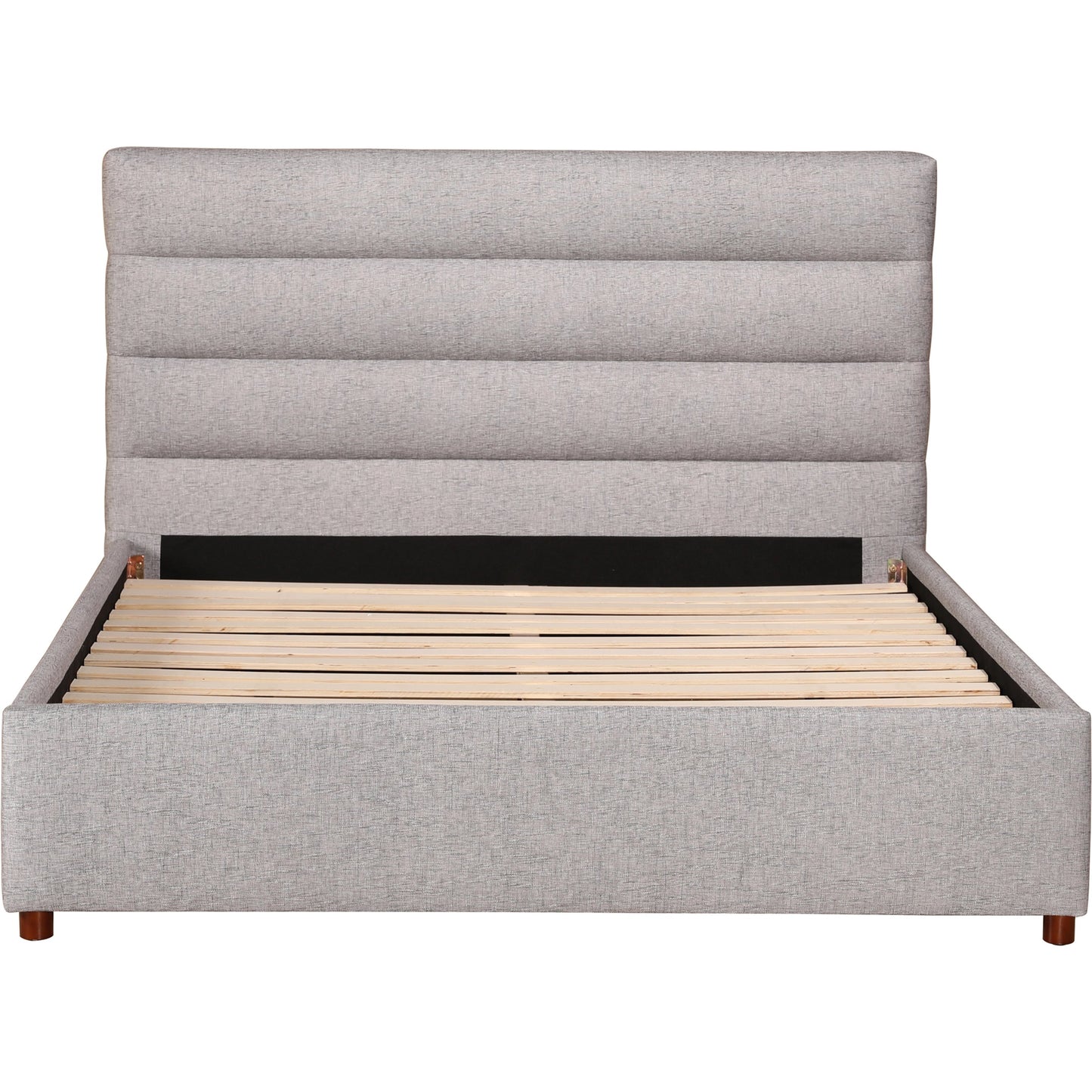 016 SI-2122078 | Additional Silo | Takio Bed by Moe's Home Collection in grey. Made from upholstery: 100% polyester, solid pine frame, foam padded headboard, wood slats, plywood, mdf in a modern style.