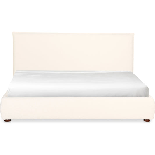Recharge Bed by Moe's Home Collection in white. Made from upholstery: 54% polyester, 46% acrylic boucle fabric, solid pine frame, foam, wood slats, plywood, mdf in a modern style.