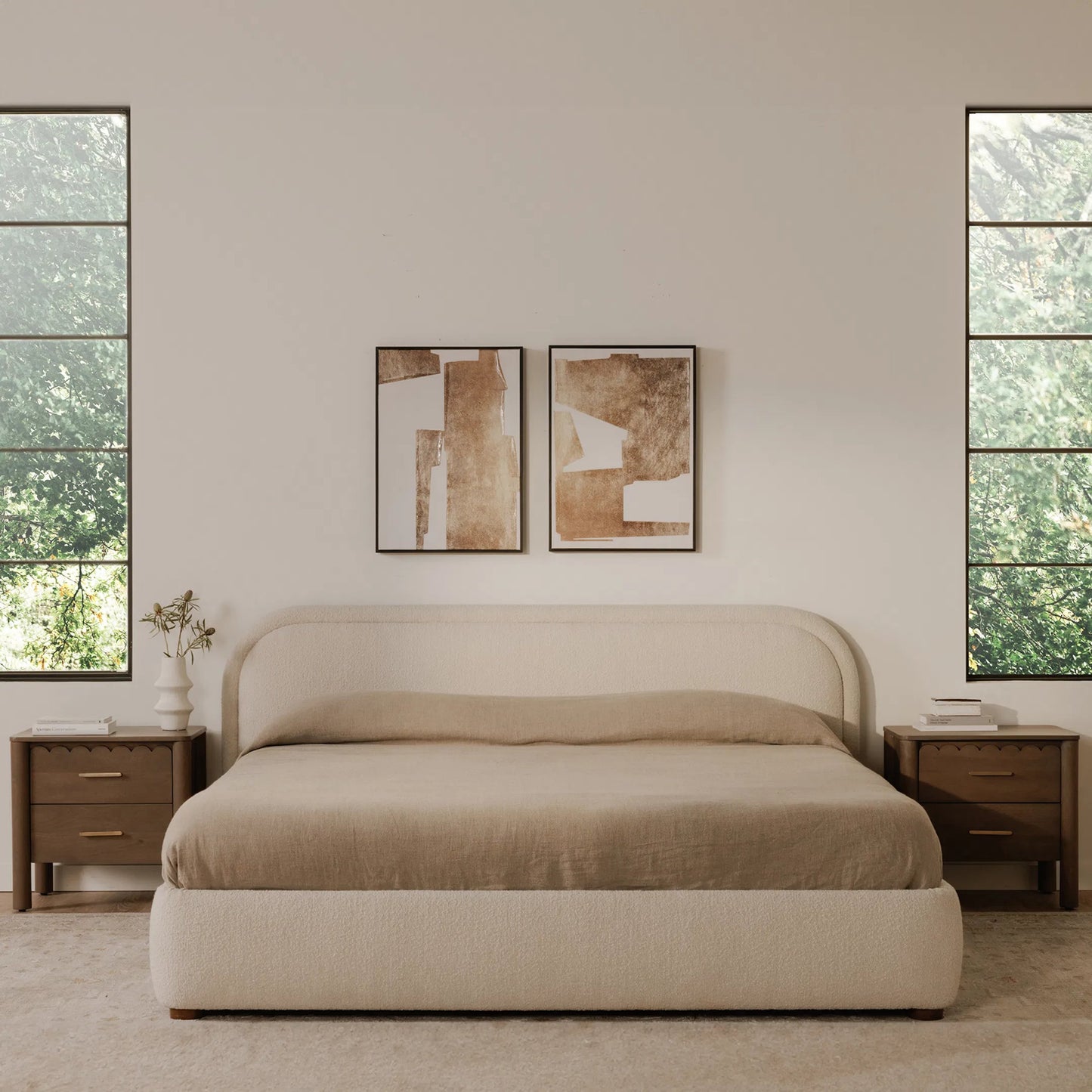 030 SI-2121897 | Lifestyle | Colin Bed by Moe's Home Collection in oatmeal. Made from upholstery: 100% polyester, solid pine frame, plywood, mdf, foam in a modern style.