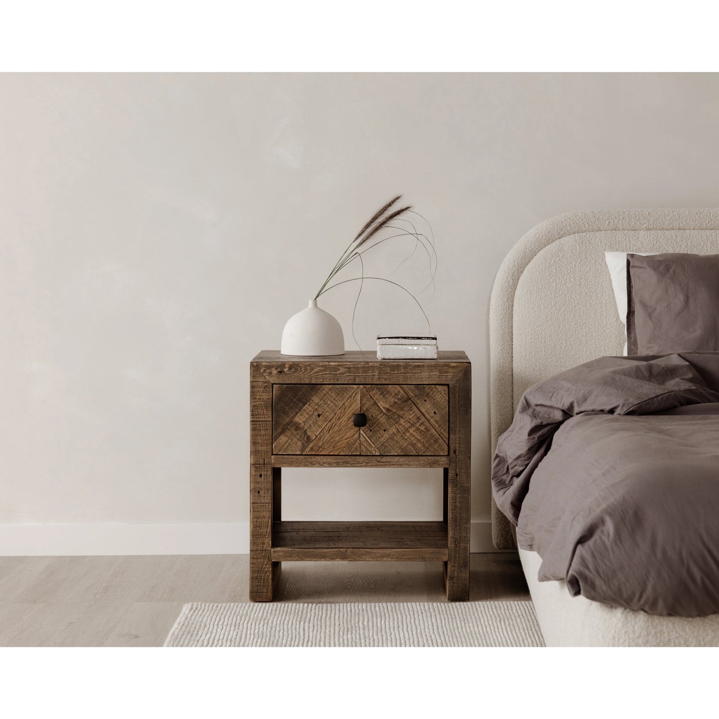 020 SI-2121897 | Lifestyle | Colin Bed by Moe's Home Collection in oatmeal. Made from upholstery: 100% polyester, solid pine frame, plywood, mdf, foam in a modern style.
