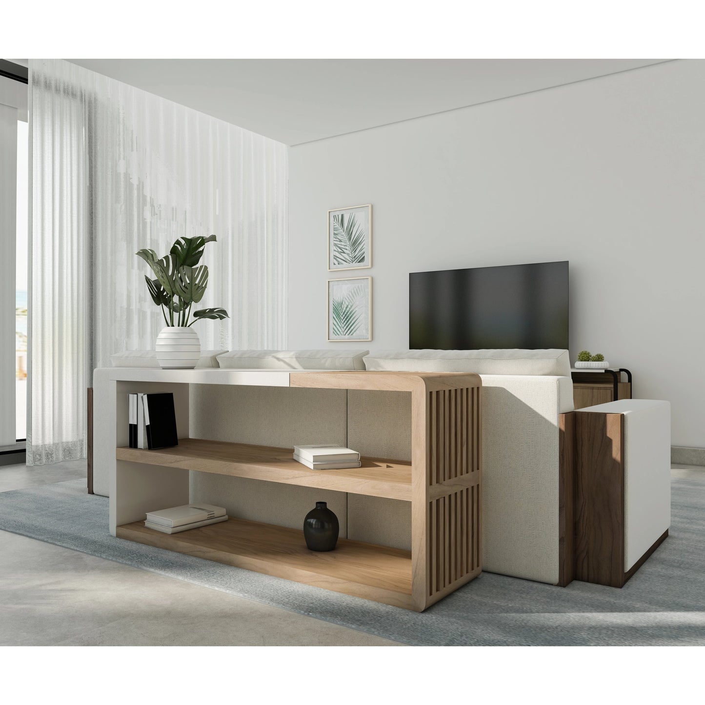 004 SI-2065178 | Lifestyle | Portico Sofa Console by A.R.T. Furniture in sienna, white plaster. Made from parawood solids, mindi veneers, resin in a modern style.