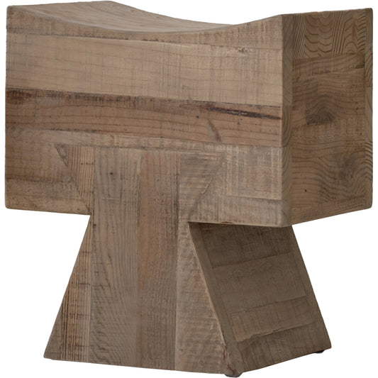 Pieta Stool by LH Imports in brown and natural brushed. Made from reclaimed white pine in a modern style.