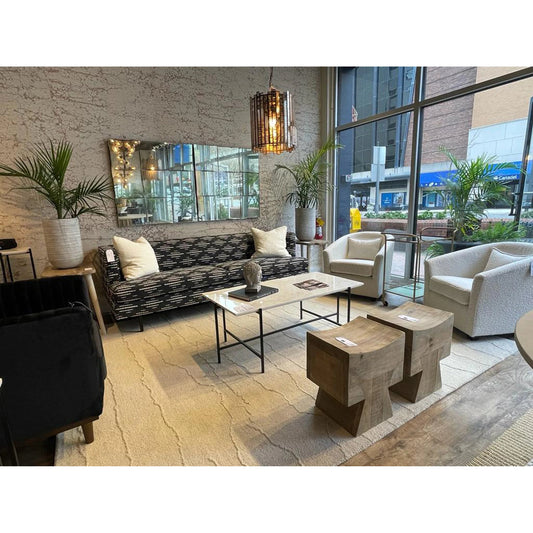 Pieta Stool by LH Imports in brown and natural brushed. Made from reclaimed white pine in a modern style.