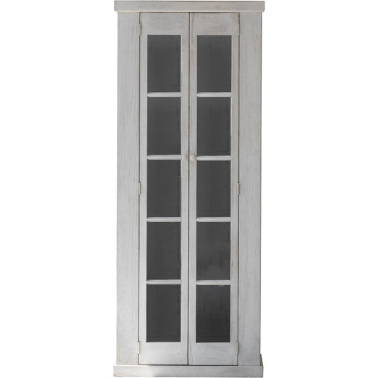 Tuscan Cabinet by LH Imports in white and antique white. Made from recycled white pine, glass in a cottage & farmhouse style.
